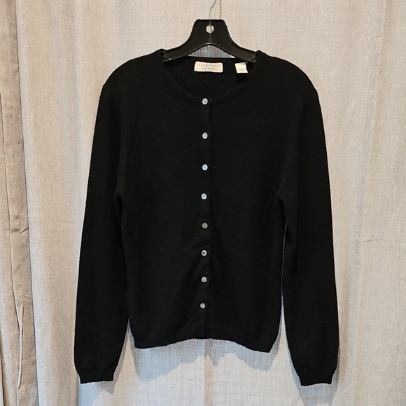 Lord & Taylor Black Cashmere Cardigan Sweater - Picture 1 of 16